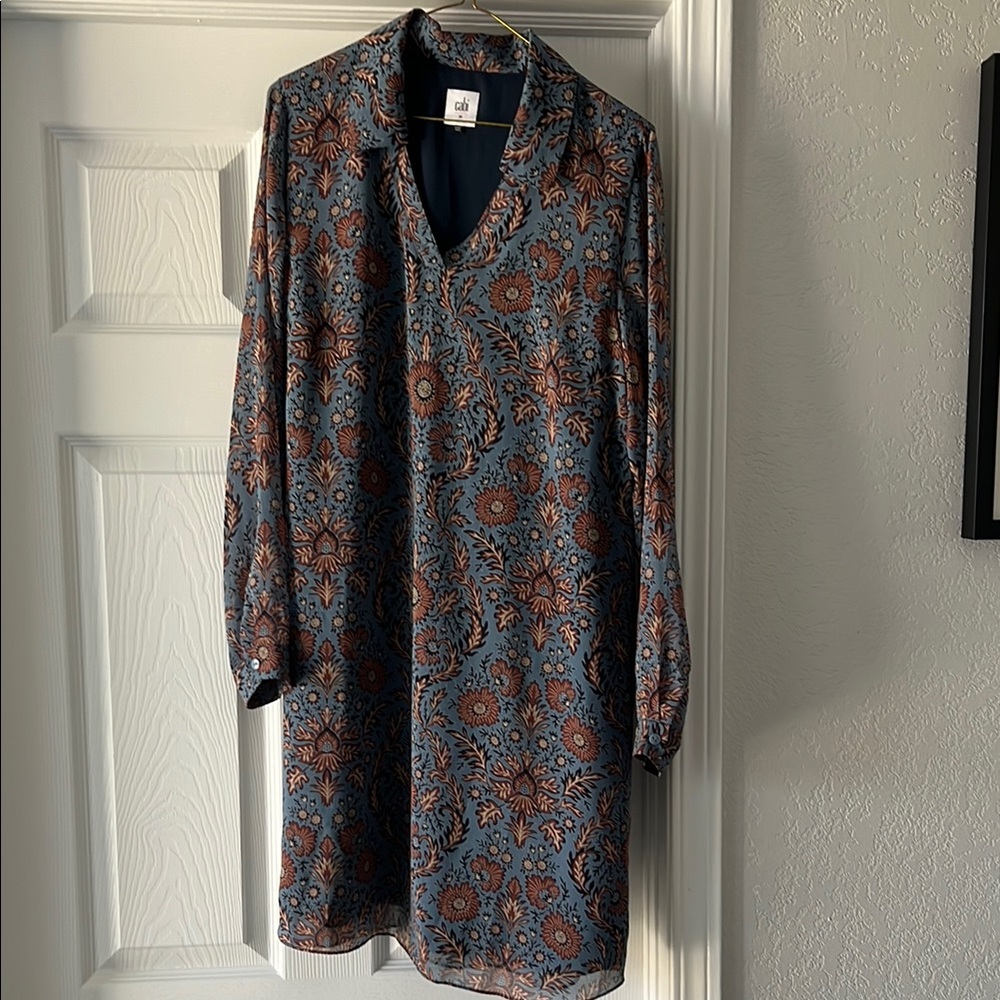 CAbi provincial floral tunic Blue Floral Long Sleeve Dress